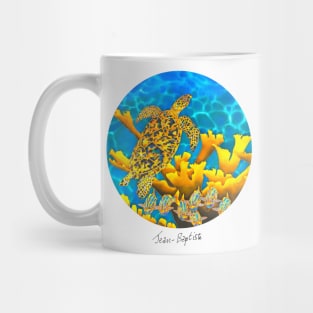 Caribbean unveiled on silk | Sea Turtle & Elkhorn Coral Mug